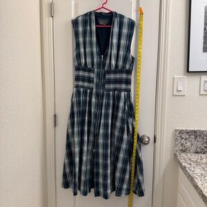 Anthropologie Tommie Cap-Sleeve Smocked Front-Zip Shirt Dress lovely blue plaid